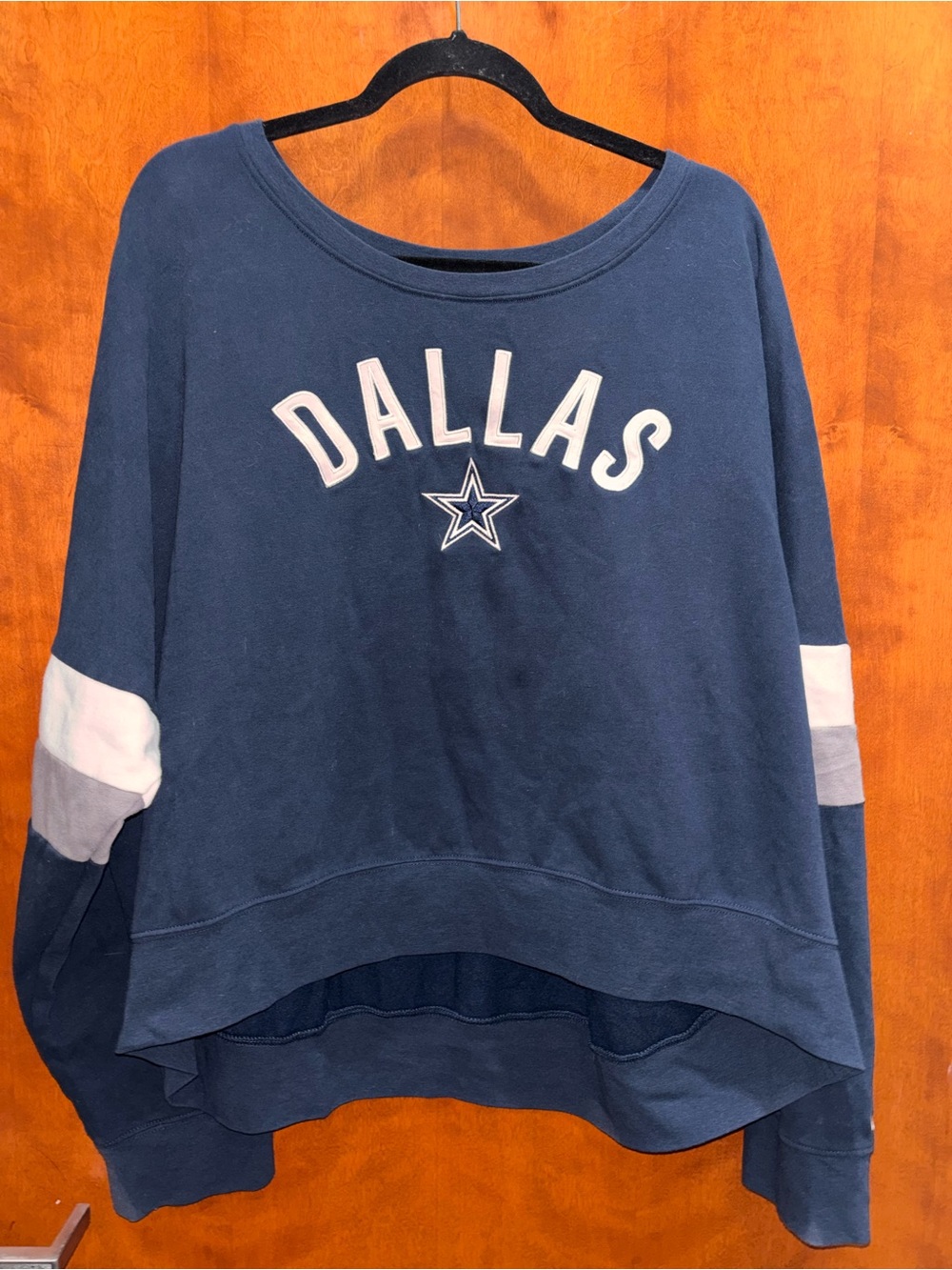 NFL Women's Navy Dallas Pullover Sweatshirt with Sleeve Stripes
